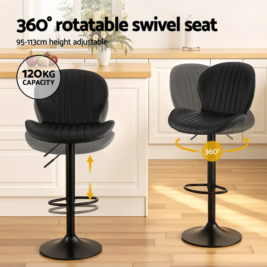 Artiss 4x Bar Stools Kitchen Swivel Gas Lift Counter Chair Shell Leather Black
