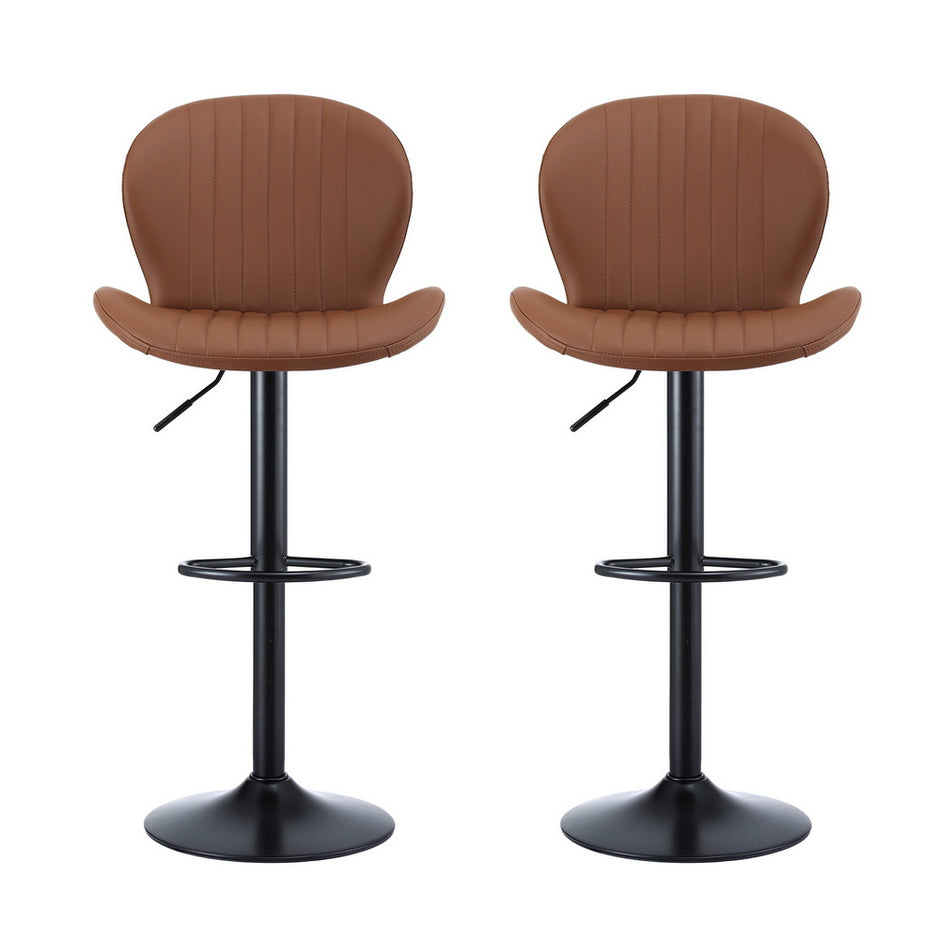 Artiss 2x Bar Stools Kitchen Swivel Gas Lift Counter Chair Shell Leather Brown