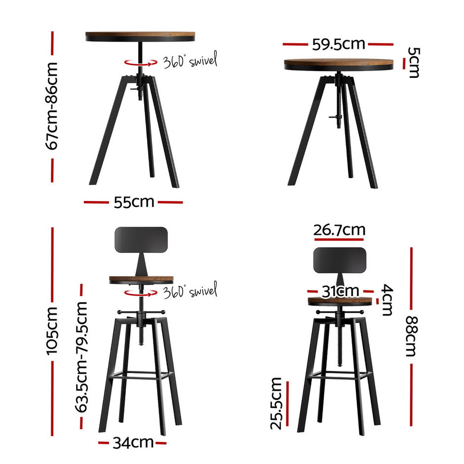 Artiss Bar Table and Stools Set Dining Desk Industrial Kitchen Chairs Cafe Pub
