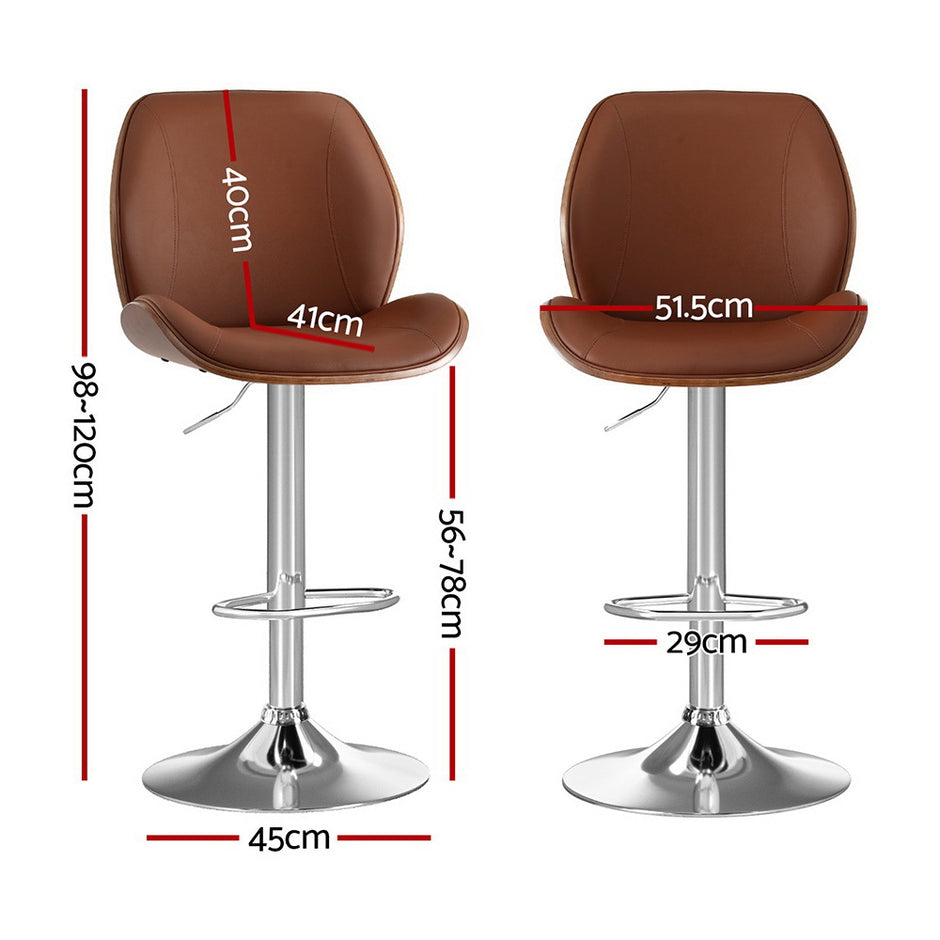 Artiss 4X Bar Stools Bentwood Adjustable Kitchen Counter Chair Leather Brown