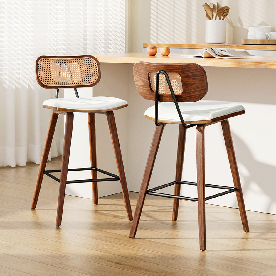 2x Artiss Bar Stools Kitchen Counter Rattan Chairs PU Leather Padding