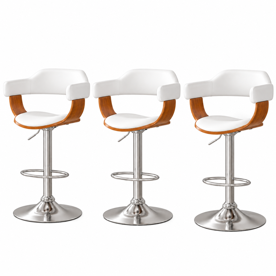 Artiss Bar Stools X3 Kitchen Counter Chair Gas Lift Swivel PU Selina White