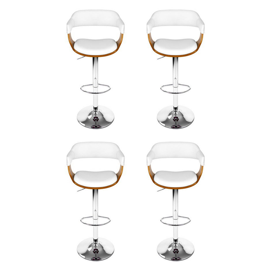 4x Artiss Bar Stools Gas Lift Leather with Armrest White