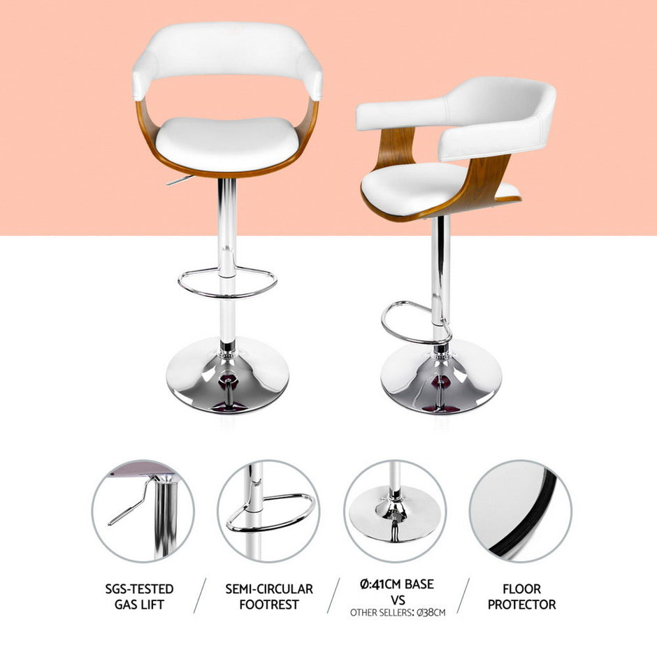 4x Artiss Bar Stools Gas Lift Leather with Armrest White