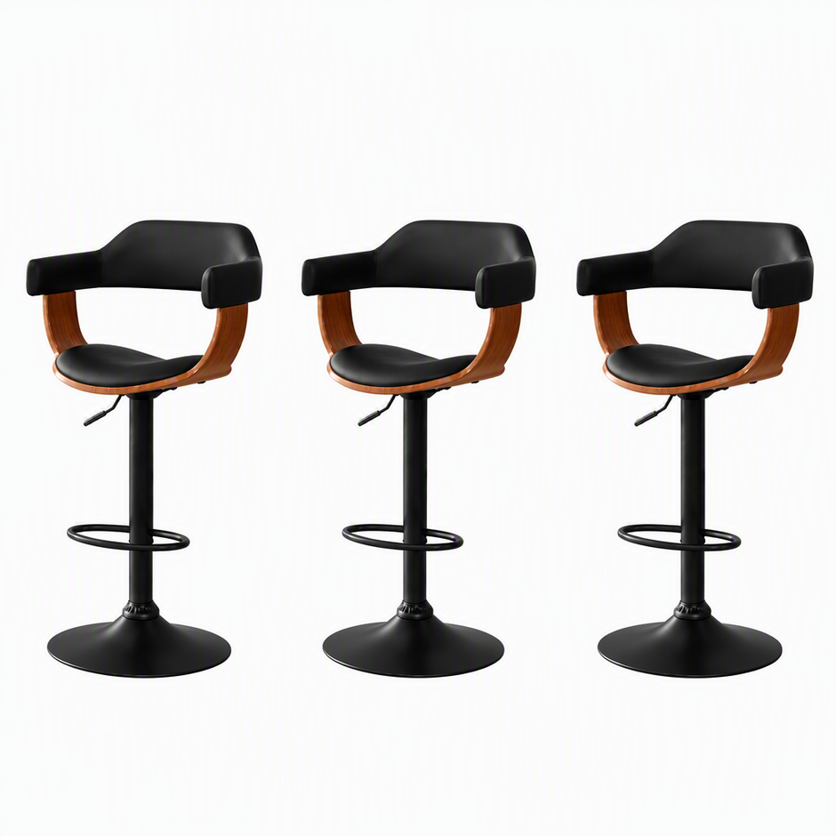 Artiss Bar Stools X3 Kitchen Counter Chair Gas Lift Swivel PU Selina All Black