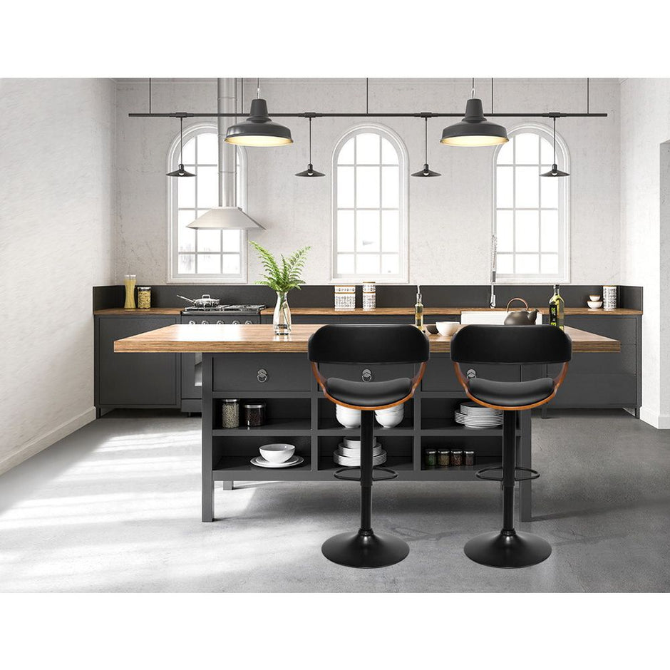 Artiss Bar Stools X3 Kitchen Counter Chair Gas Lift Swivel PU Selina All Black