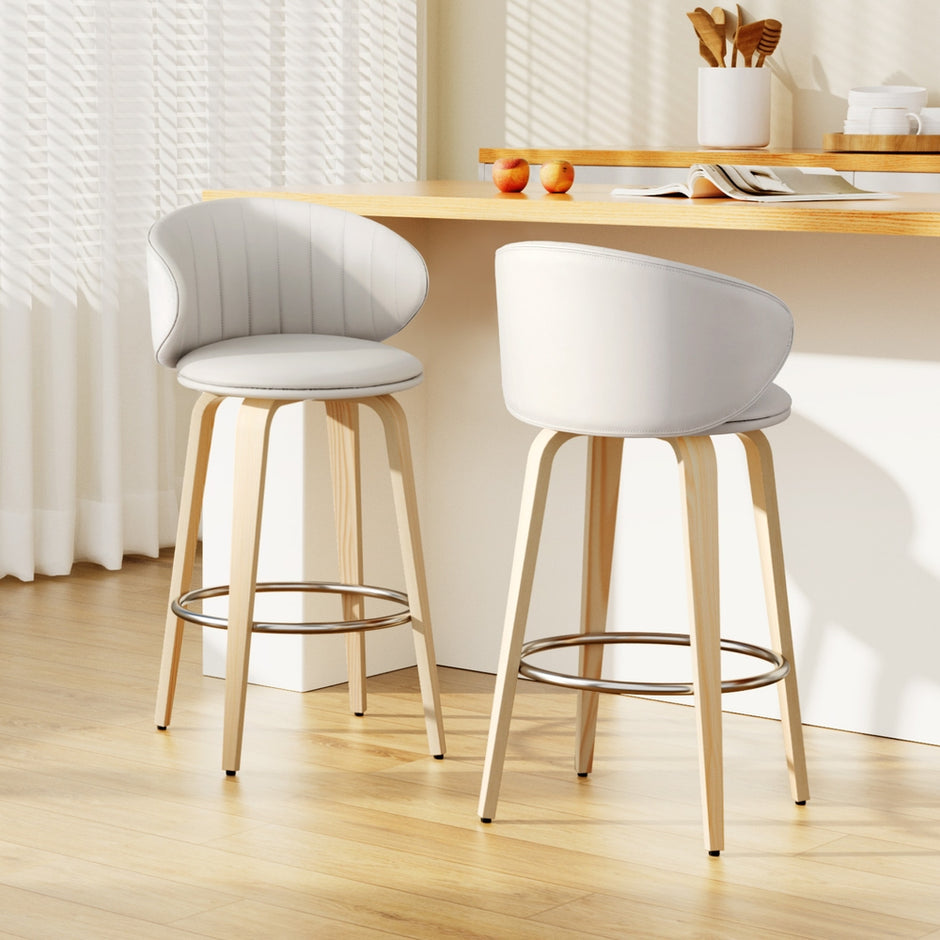 2x Artiss Bar Stools Dining Chairs Contoured Leather Wood Stool