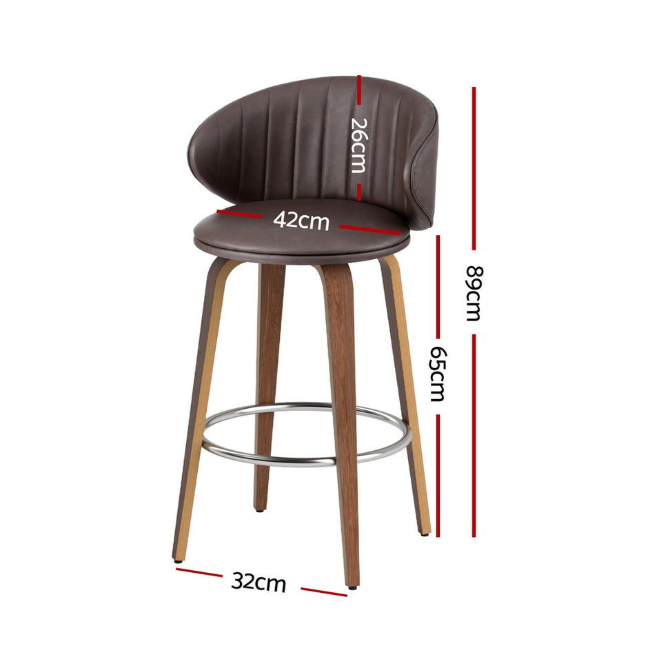 4x Artiss Bar Stools Dining Chairs Contoured Leather Wood Stool