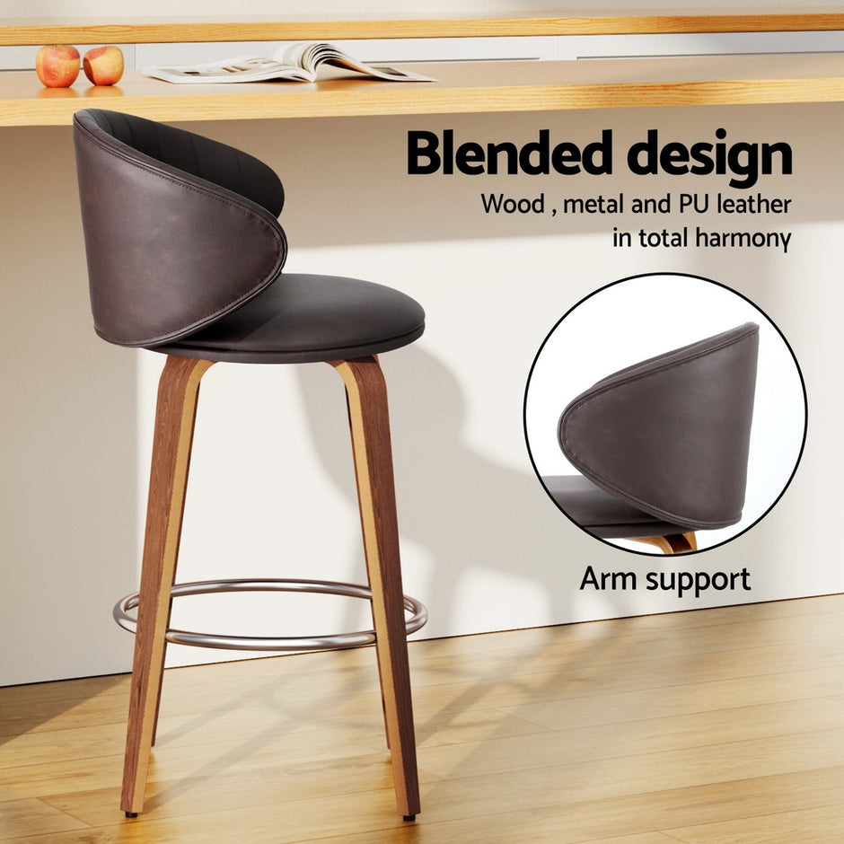 4x Artiss Bar Stools Dining Chairs Contoured Leather Wood Stool