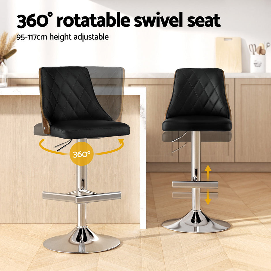 Artiss Bar Stool Bentwood Swivel Adjustable Kitchen Counter Stool Leather Black
