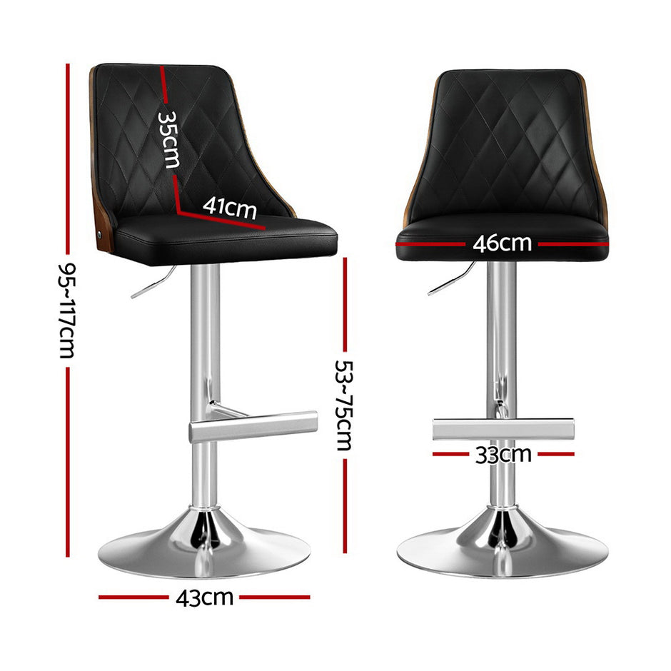Artiss 2X Bar Stool Wood Swivel Adjustable Kitchen Counter Stool Leather Black
