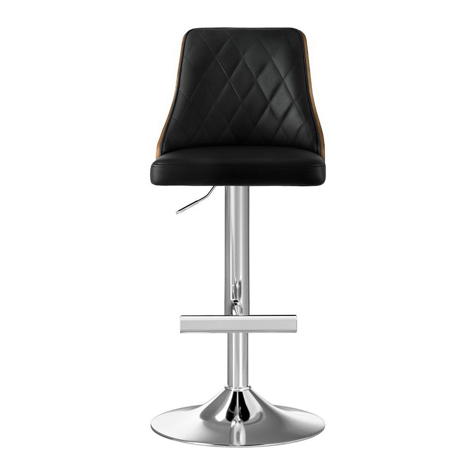 Artiss 2X Bar Stool Wood Swivel Adjustable Kitchen Counter Stool Leather Black