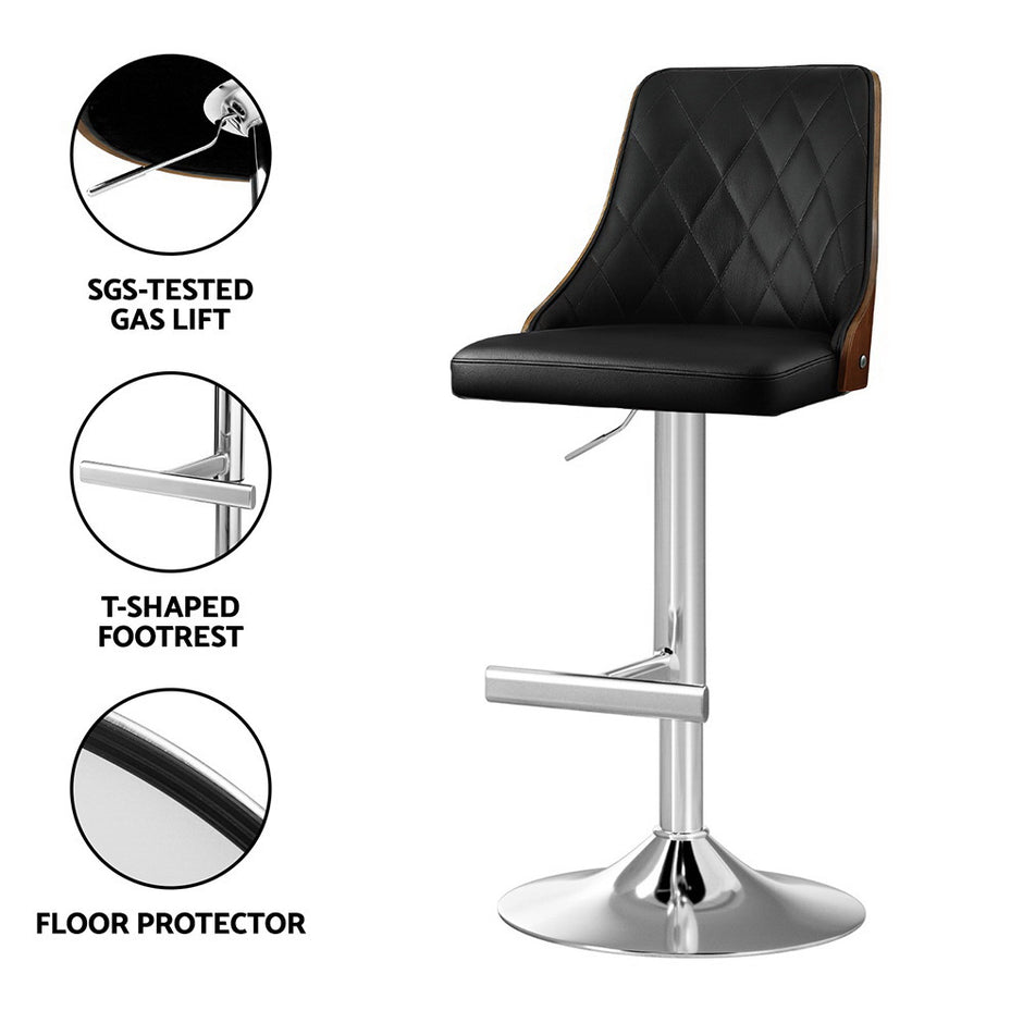 Artiss 2X Bar Stool Wood Swivel Adjustable Kitchen Counter Stool Leather Black