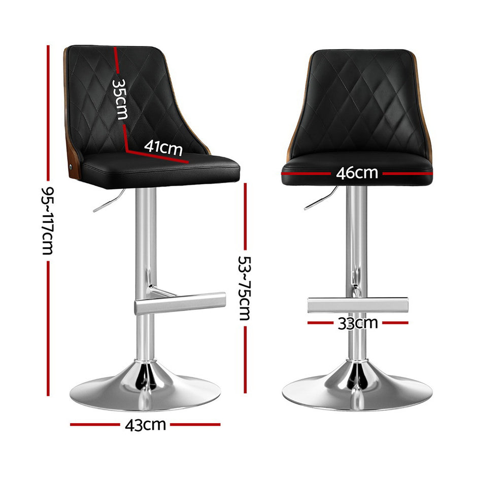 Artiss 4X Bar Stool Wood Swivel Adjustable Kitchen Counter Stool Leather Black