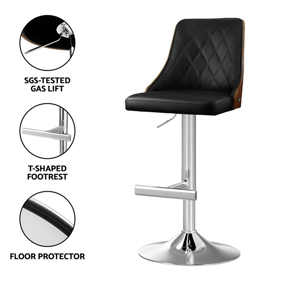 Artiss 4X Bar Stool Wood Swivel Adjustable Kitchen Counter Stool Leather Black