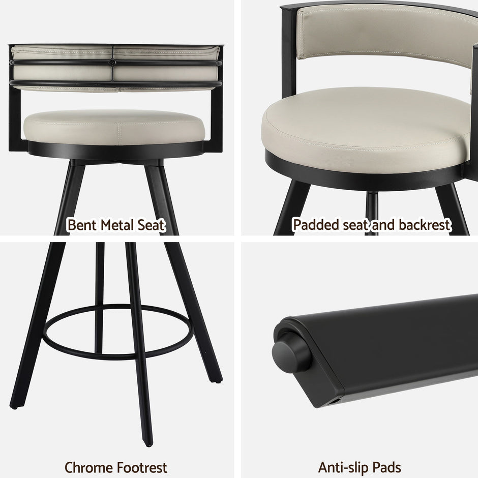 Artiss Bar Stool Swivel Kitchen Chair Metal PU Leather Counter Beige