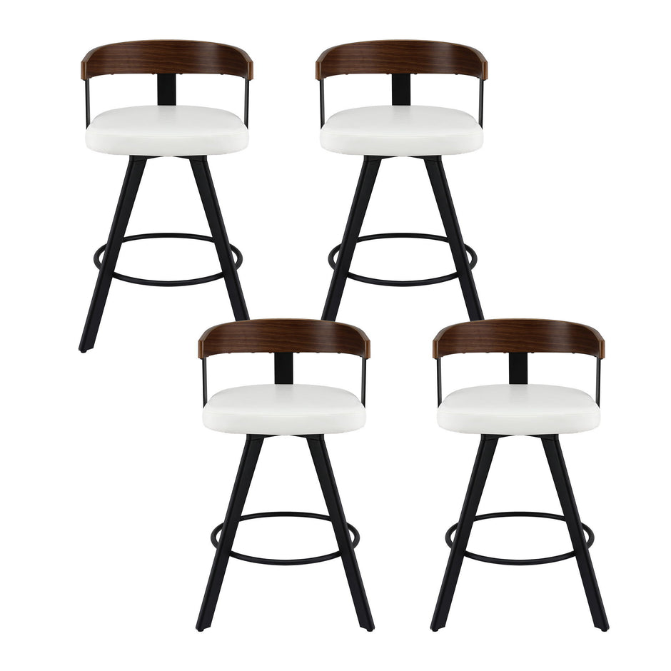 4x Artiss Bar Stools Swivel Kitchen Chairs Metal Legs Bentwood Counter White PU