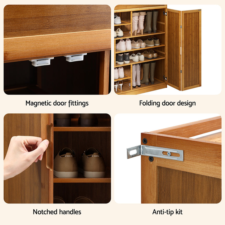 Artiss Shoe Rack Cabinet 30 Pairs Storage Cupboard Bamboo