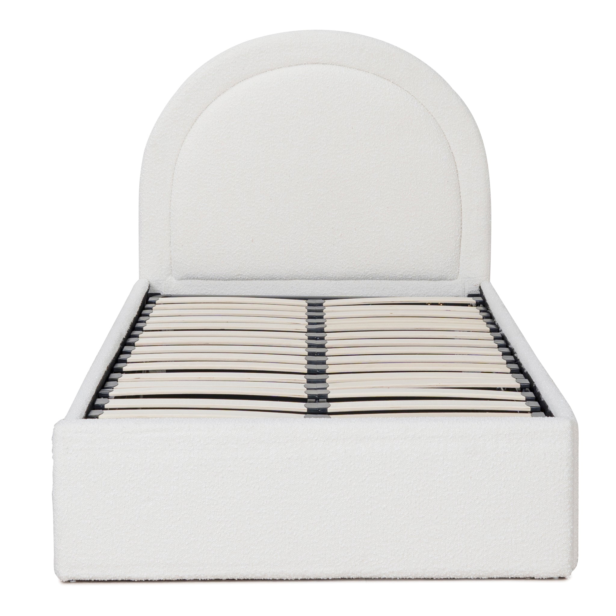 CBD8364-YO Single Sized Bed Frame - Antique White Boucle with Storage