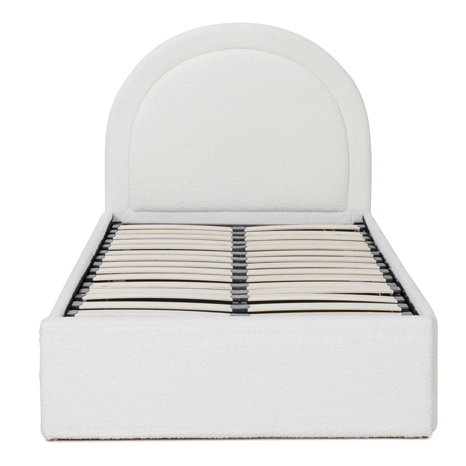 CBD8364-YO Single Sized Bed Frame - Antique White Boucle with Storage