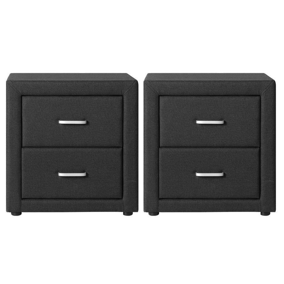 Artiss 2X Bedside Table 2 Drawers Fabric - CADEN Charcoal