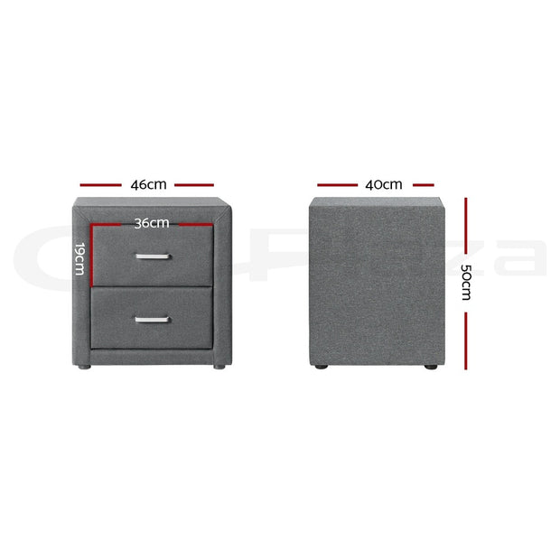 Artiss 2X Bedside Table 2 Drawers Side Table Fabric - CADEN Grey