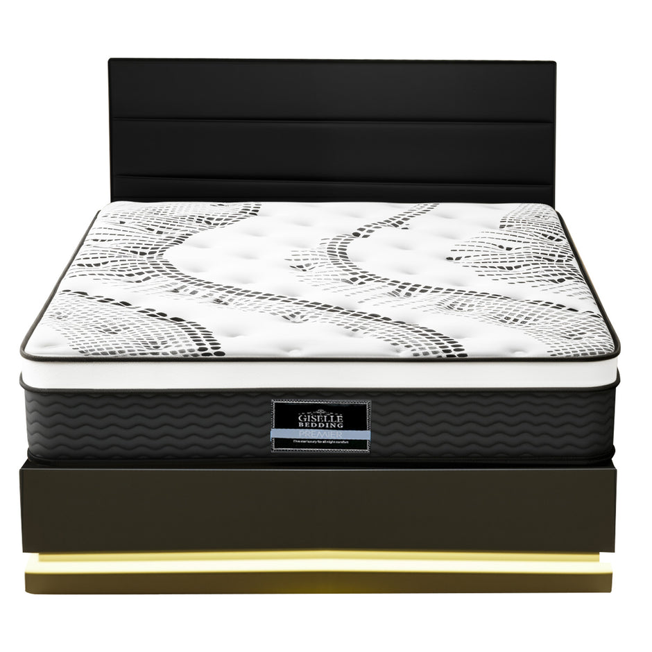 Artiss RGB LED Queen Bed Frame with 32cm Giselle Mattress Set