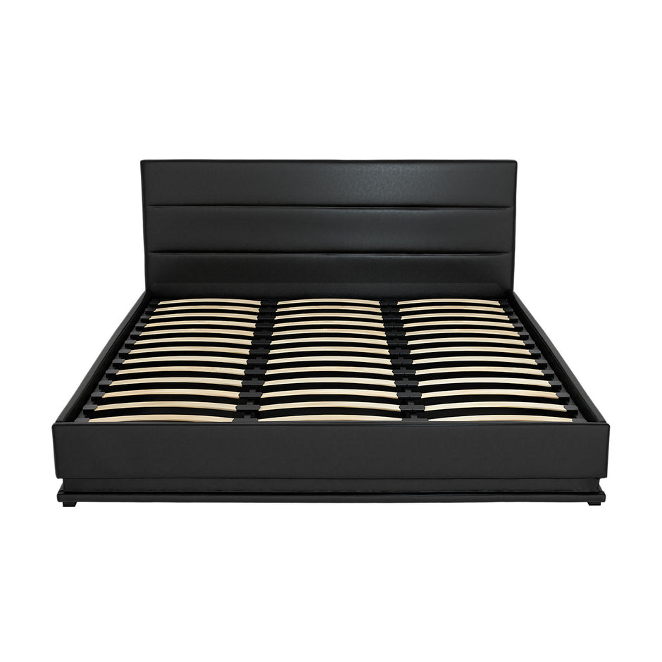 Artiss Bed Frame King Size LED Gas Lift Black LUMI