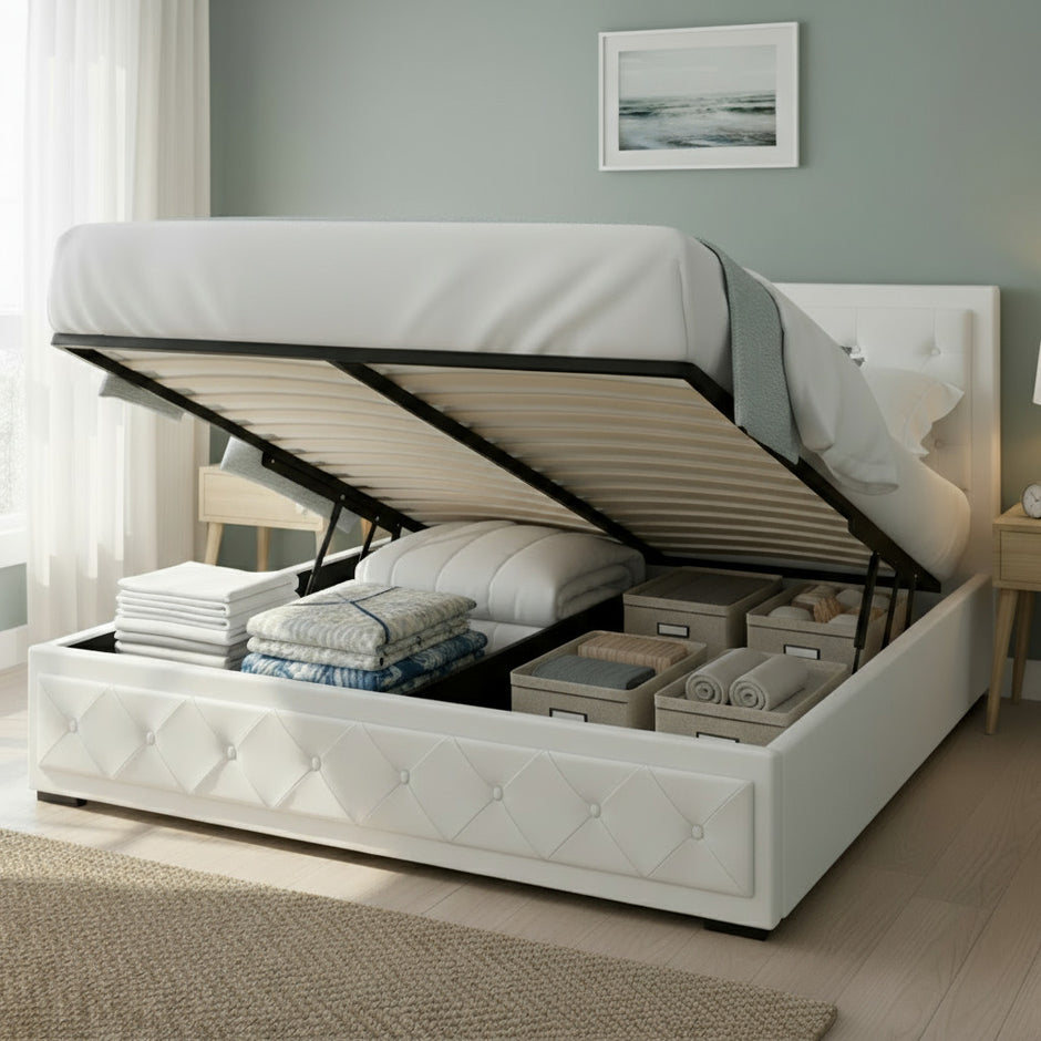 Artiss Bed Frame Queen Size Gas Lift White TIYO