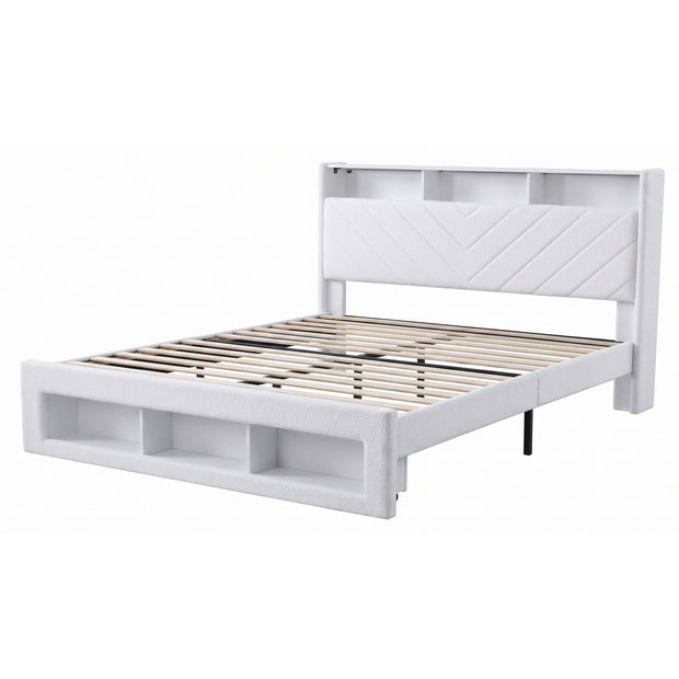 Artiss King Bed Frame with Storage, Charging Station & LED, White