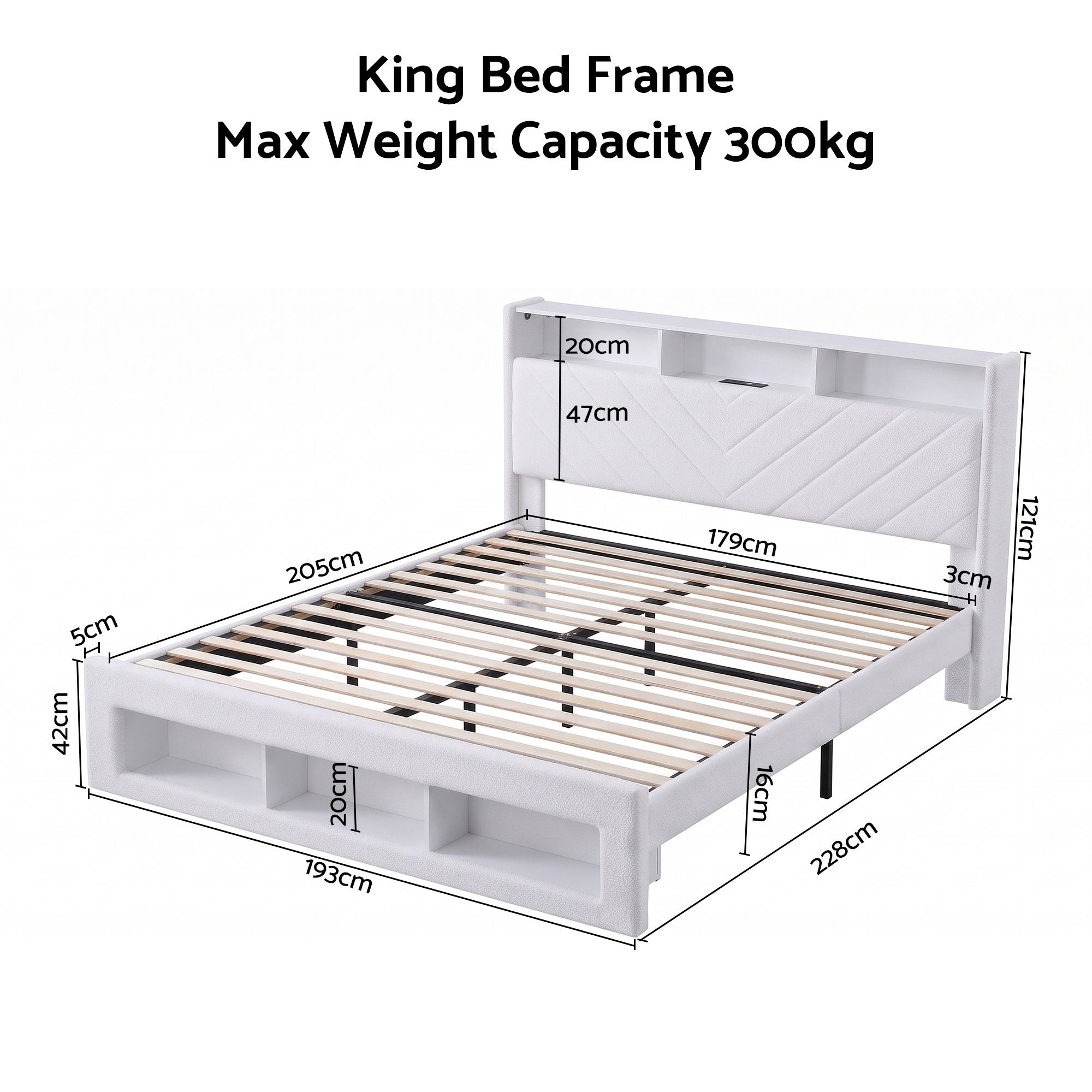 Artiss King Bed Frame with Storage, Charging Station & LED, White
