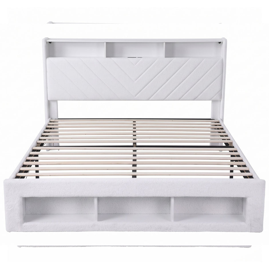 Artiss King Bed Frame with Storage, Charging Station & LED, White
