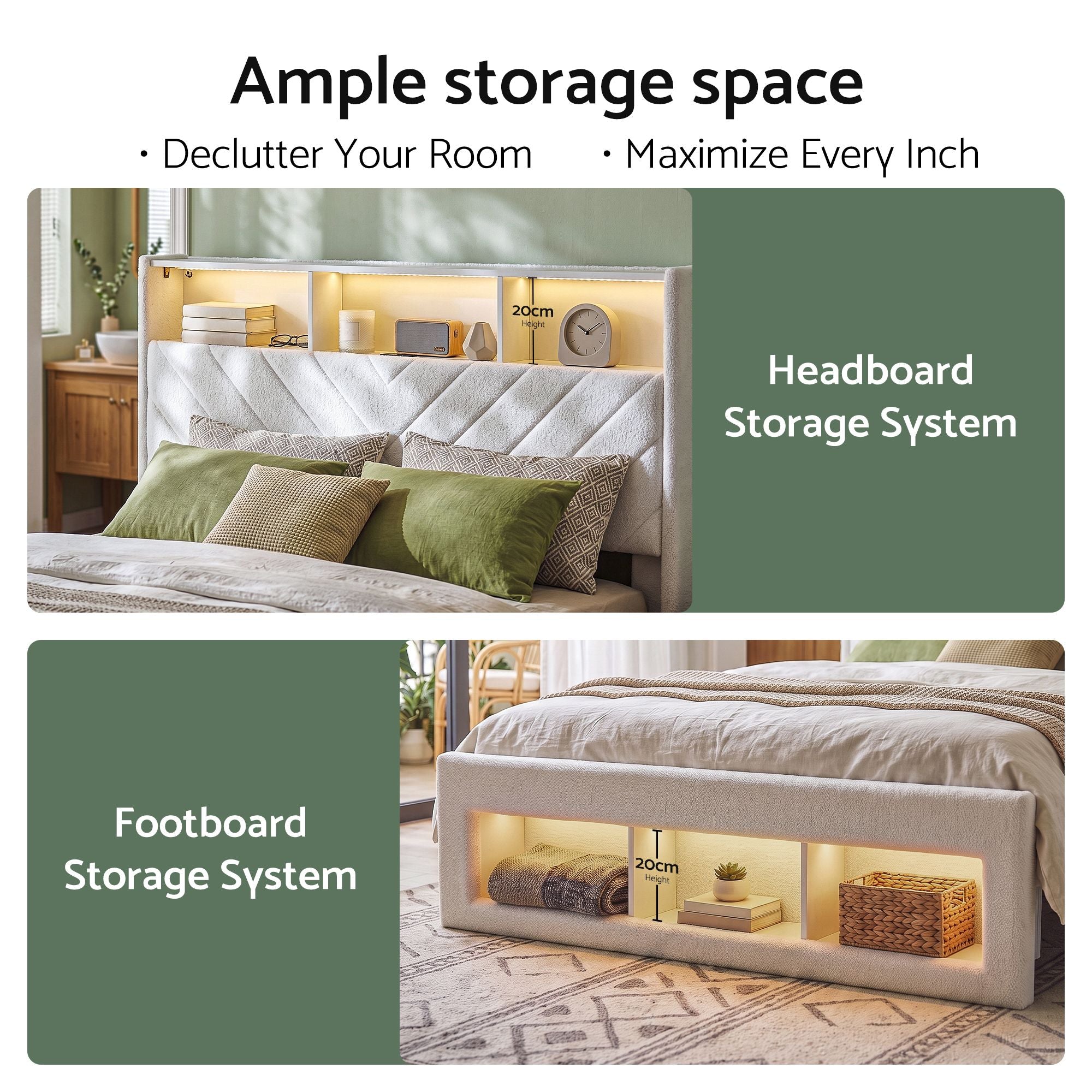 Artiss King Bed Frame with Storage, Charging Station & LED, White