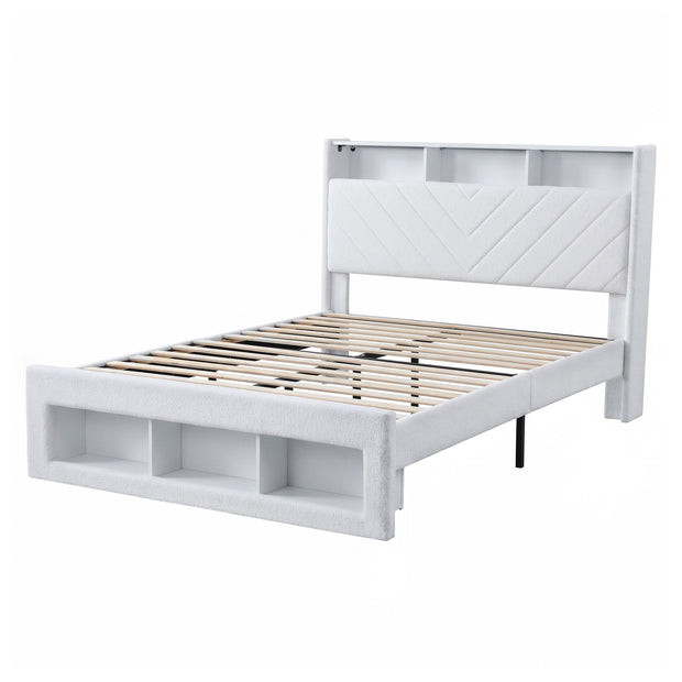 Artiss Queen Bed Frame with Storage Charging Station & LED White