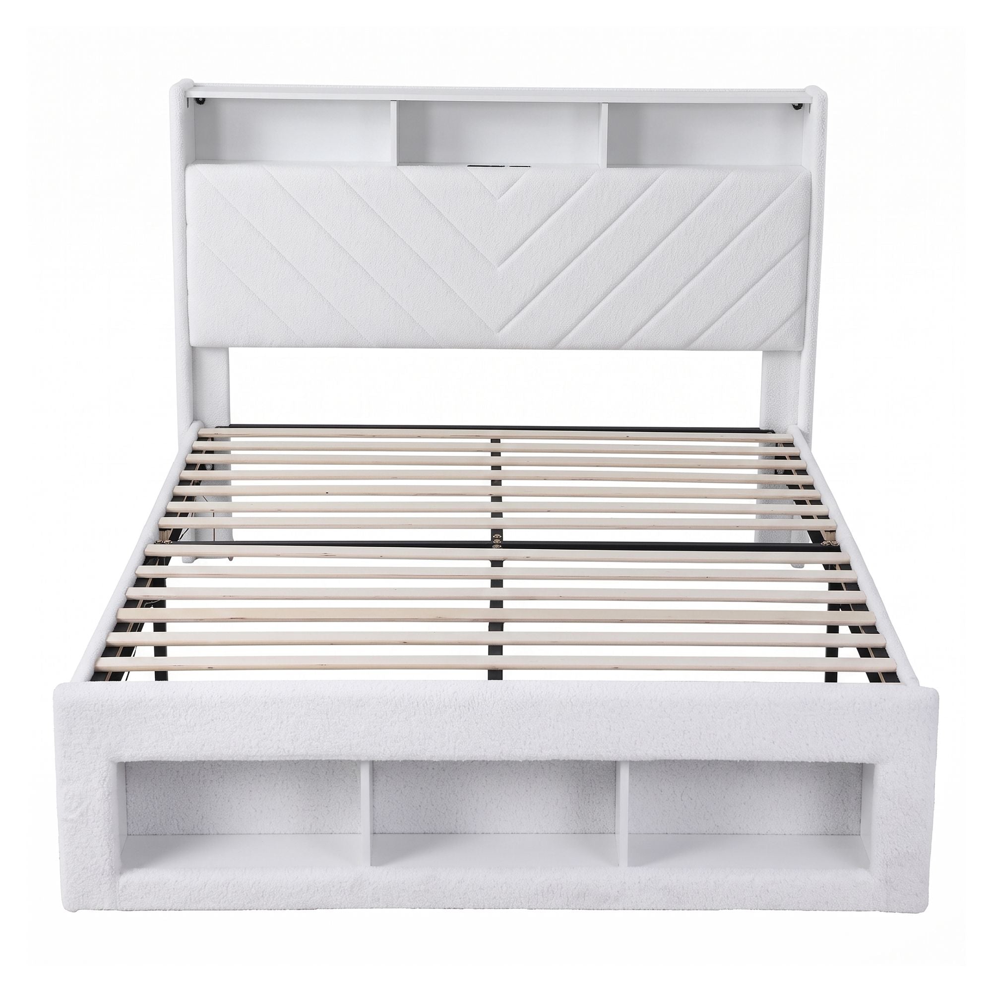Artiss Queen Bed Frame with Storage Charging Station & LED White