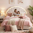 Artiss Double Bed Frame with 2 Storage Drawers Upholstered Velvet Platform Bed LED Headboard