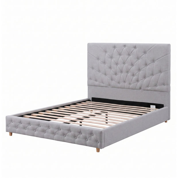 Artiss Double Bed Frame with Tufted Headboard and Plywood Slats Grey