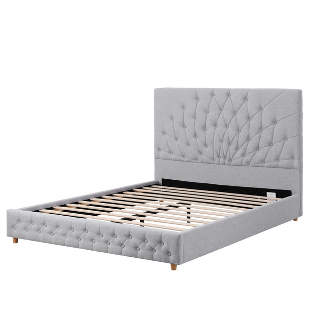 Artiss Queen Bed Frame with Tufted Headboard and Plywood Slats Grey