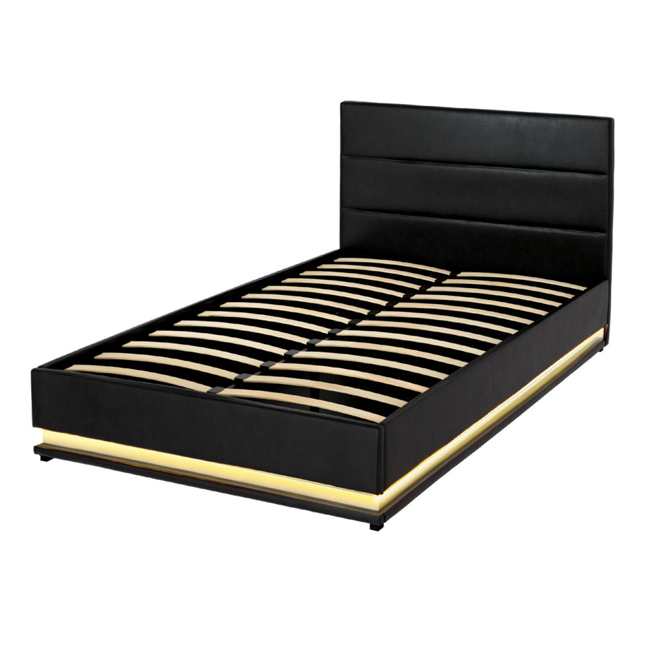 Artiss Bed Frame King Single Size LED Gas Lift Black LUMI