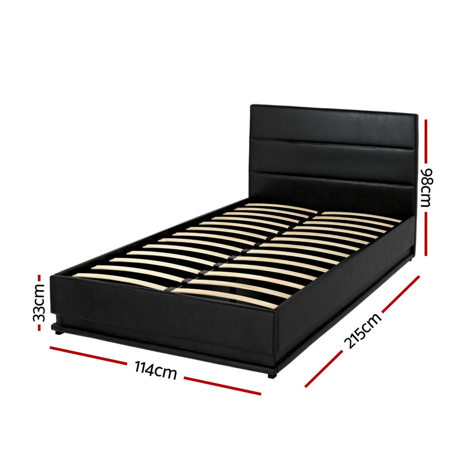 Artiss Bed Frame King Single Size LED Gas Lift Black LUMI