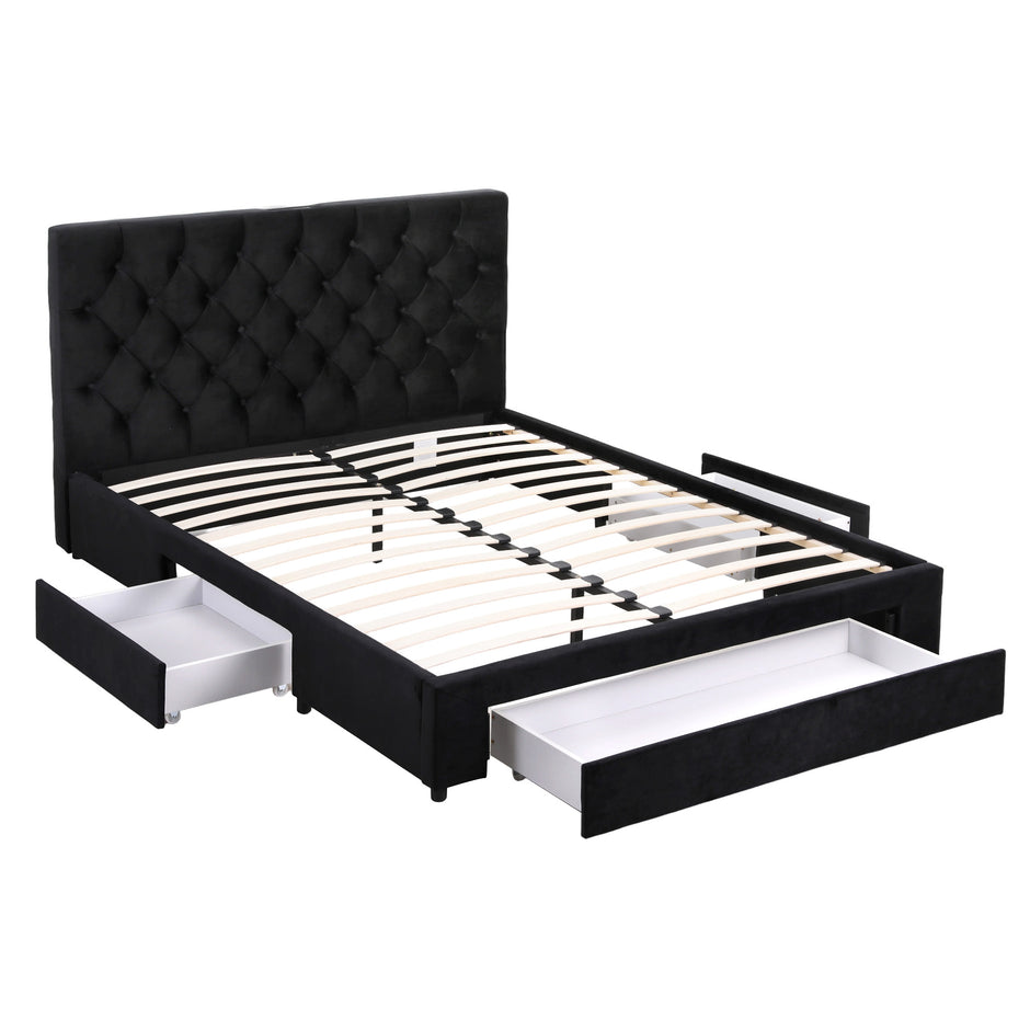 Artiss Double Bed Frame Storage Charging Station Upholstered 3 Drawers USB Type-C
