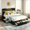Artiss Double Bed Frame Storage Charging Station Upholstered 3 Drawers USB Type-C