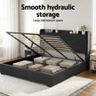 Artiss King Bed Frame Gas Lift Storage Bed with Charging Ports Upholstered Geometric Headboard Charcoal Grey