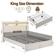 Artiss King Upholstered Bed Frame with Shelf Storage Drawers Charging Station Mood Lighting Linen