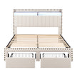 Artiss Queen Upholstered Bed Frame with Shelf Storage Drawers Charging Station Mood Lighting Linen