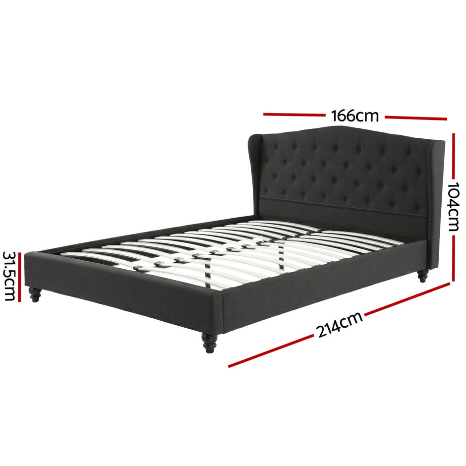 Artiss Queen Bed Frame Wingback Headboard Charcoal Grey Linen Upholstered Platform Bed Base