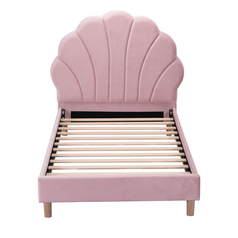 Artiss Single Bed Frame Scallop Upholstered Headboard Pink Velvet Platform Base Support up to 180kg