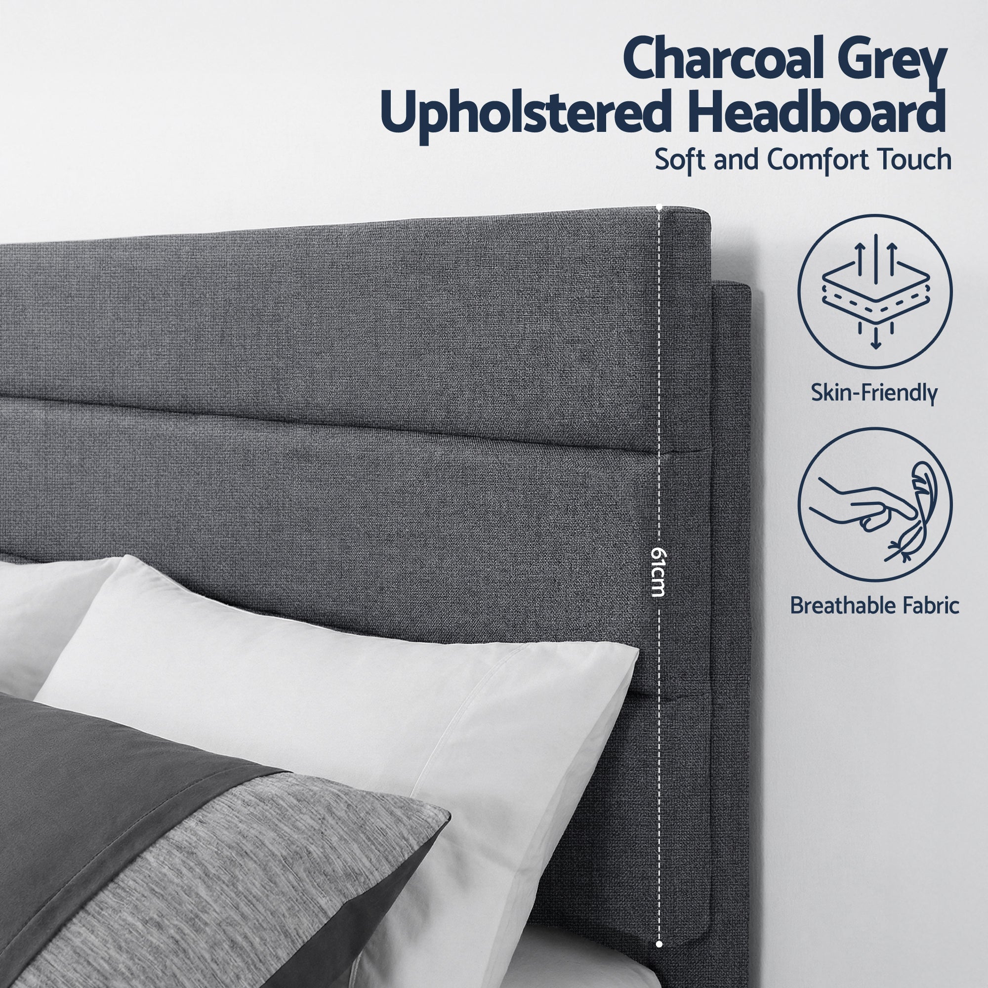 Artiss King Bed Frame Upholstered Platform Base with Geometric Headboard Charcoal Grey Linen Wood Slats for Modern Bedroom Furniture Home Decor