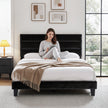 Artiss Queen Bed Frame Upholstered Platform Base with Geometric Headboard Black Velvet