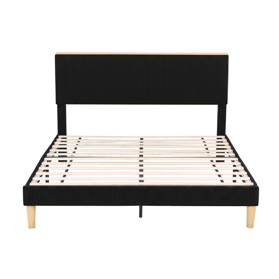 Artiss Double Bed Frame Upholstered Adjustable Headboard Mood Lighting Heavy Duty Black Velvet